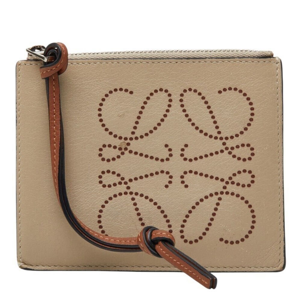 Loewe Anagram coin case Wallet Card Beige Cream Brown Leather